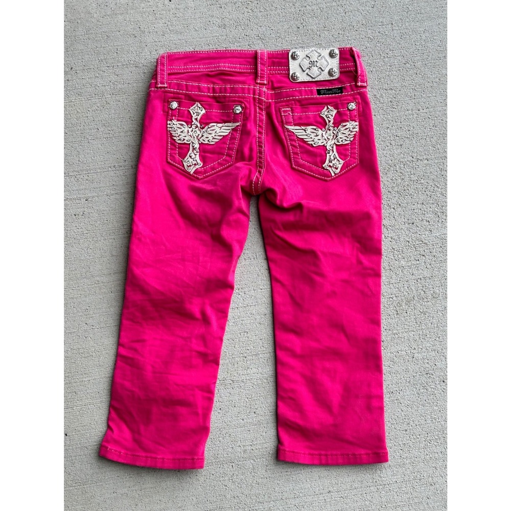 Miss Me Girls Pink Capri Jeans Winged Cross Embellished Size 10